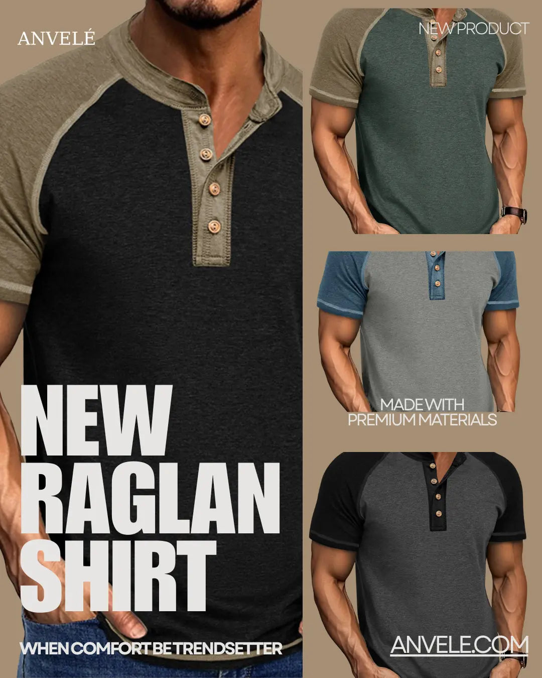 Men's Raglan Henley Color Block T-Shirt