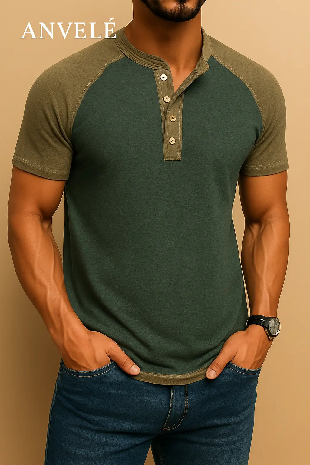 Men's Raglan Henley Color Block T-Shirt