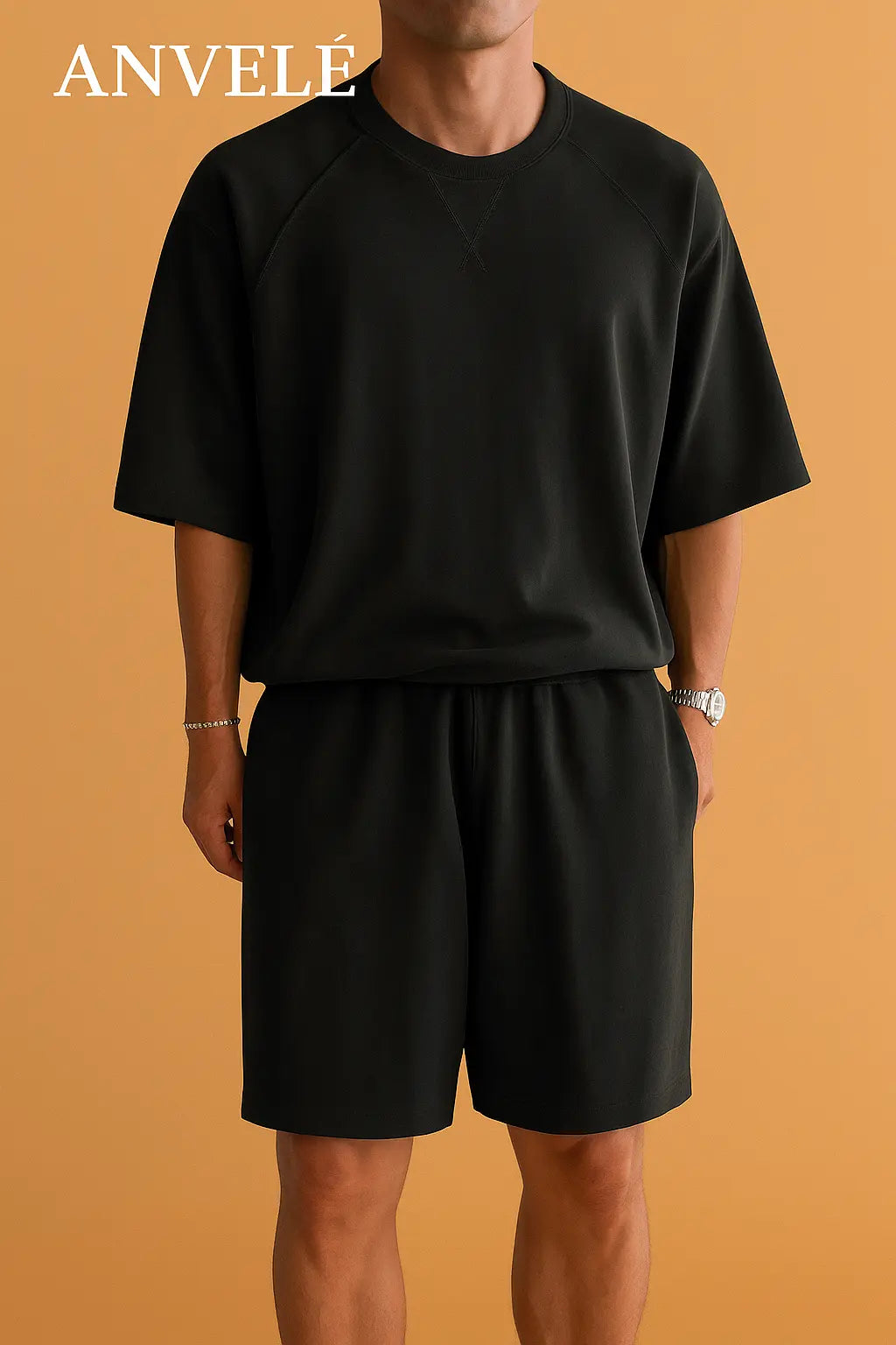 Men's Full Size Round Neck Top and Shorts Set Plus Size