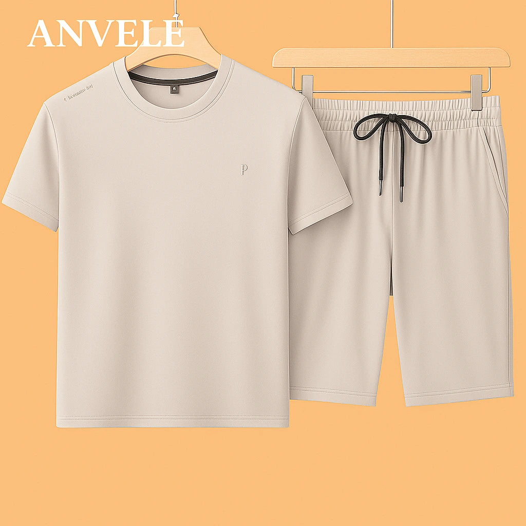 Men's Plus Size Round Neck Short Sleeve Top and Shorts Set